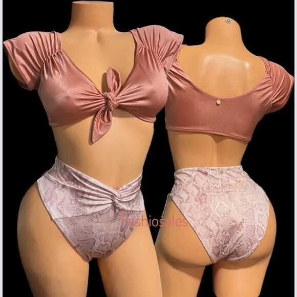 Victoria’s Secret Swim Twist off Shoulder Short-sleeve Bikini Top & Bottoms Set - Picture 3 of 5